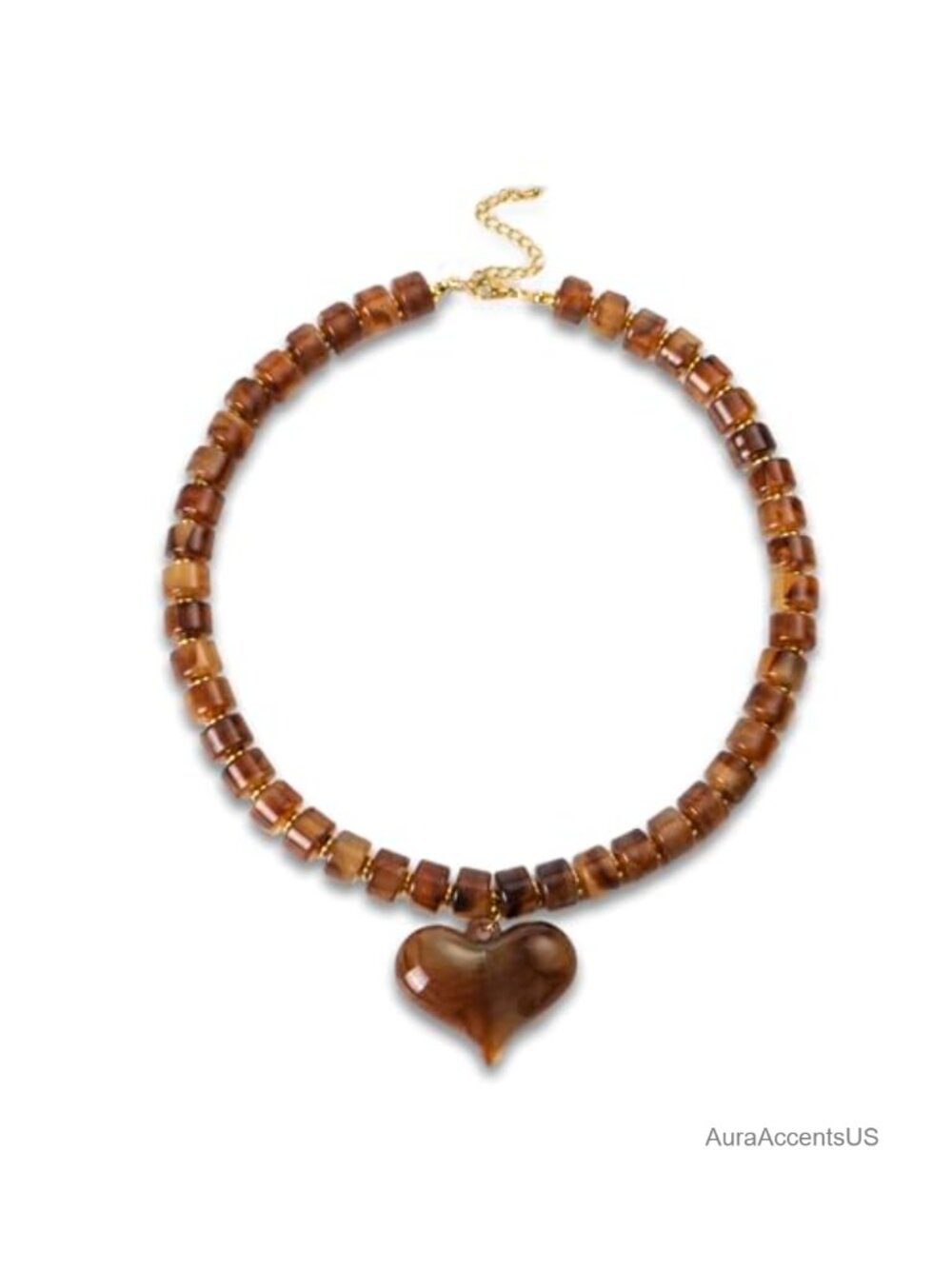 Chunky Acrylic Heart Pendant Strand Necklace Statement Resin Beaded